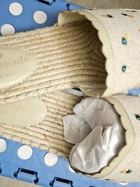 Kate Spade Canvas Pineapple Espadrille Slides in Cream